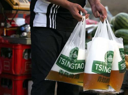 China Beer in Plastic Bags